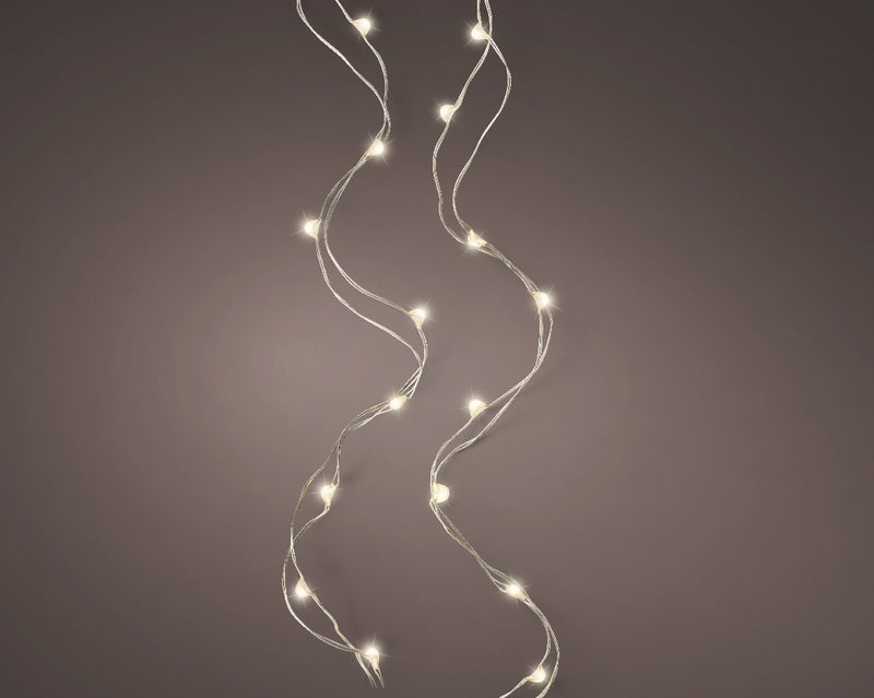 Luces LED Micro Cálidas de 6 FT y 40 con Cable Plateado a Pilas