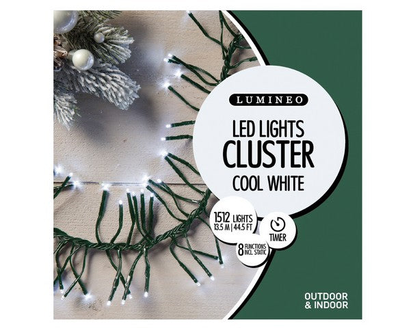 46 FT Cluster 1512 LED Cool White Green Wire 8 Function Twinkle