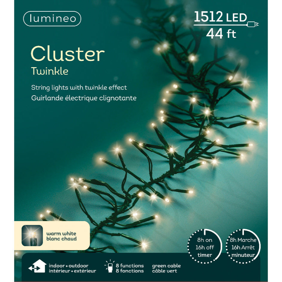 46 FT 1512 LED Warm White Cluster Lights With Green Wire