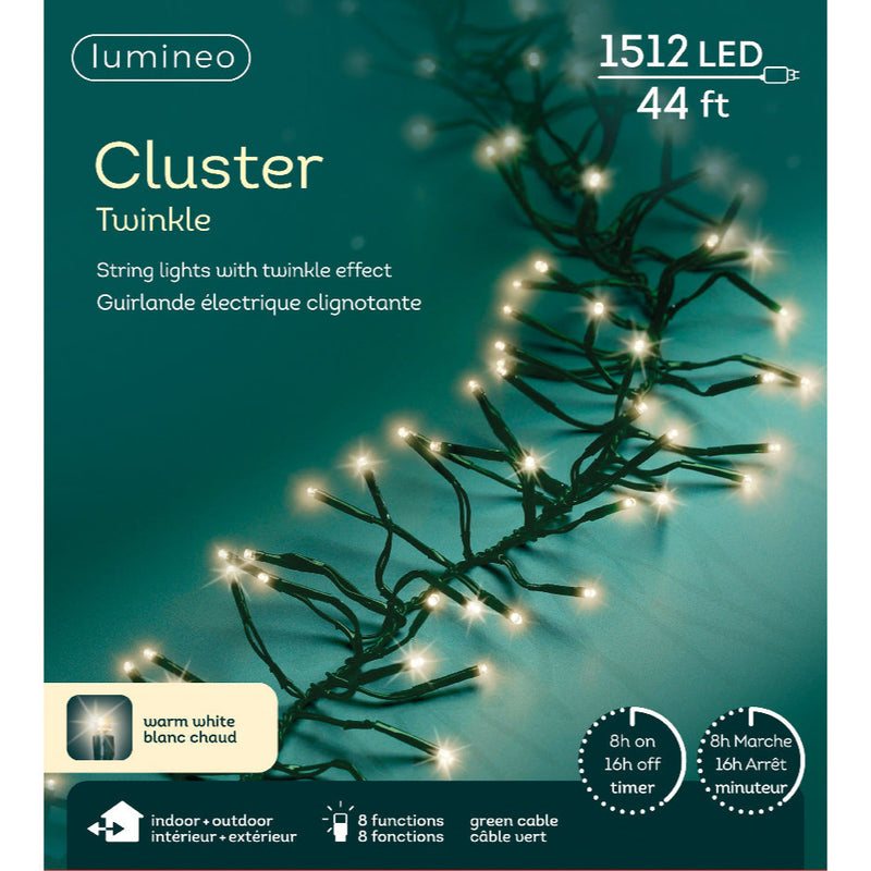 46 FT 1512 LED Warm White Cluster Lights With Green Wire