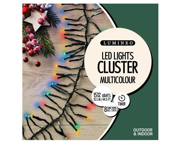 46 FT Cluster 1512 LED Multicolor Green Wire 8 Function Twinkle