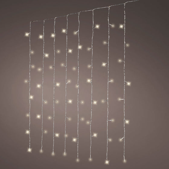 Juego inicial de luces de cortina de 5 pies x 6 pies, 200 LED, cable transparente blanco cálido