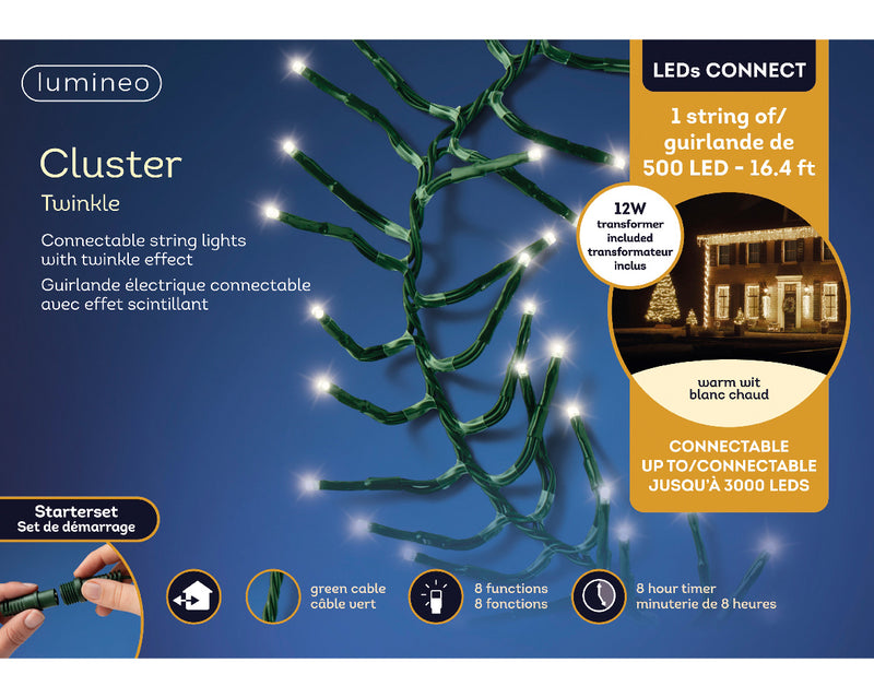 Juego básico de grupo de 16 pies, blanco cálido, con 1 cadena de 500 luces LED