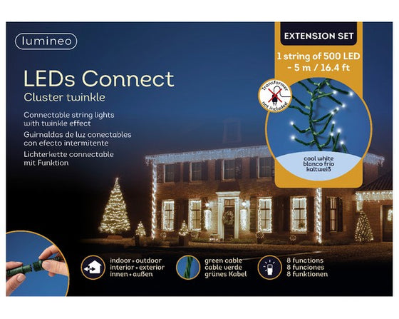 16 FT Cluster Extension Set Cool White String Of 500 LED Lights