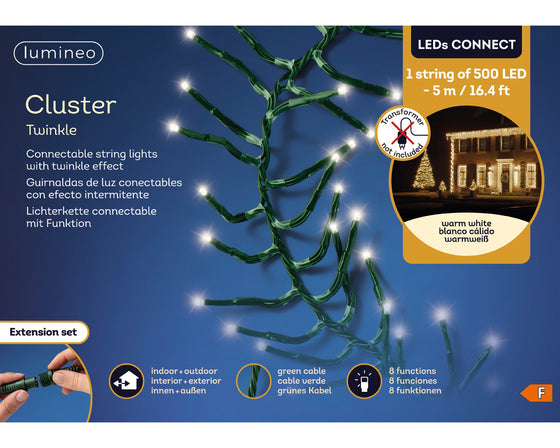 16 FT Cluster Extension Set Warm White String Of 500 LED Lights