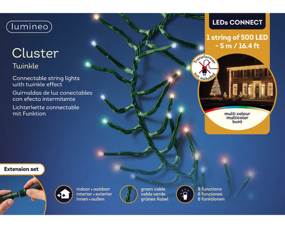 16 FT Cluster Extension Set Multicolor String Of 500 LED Lights