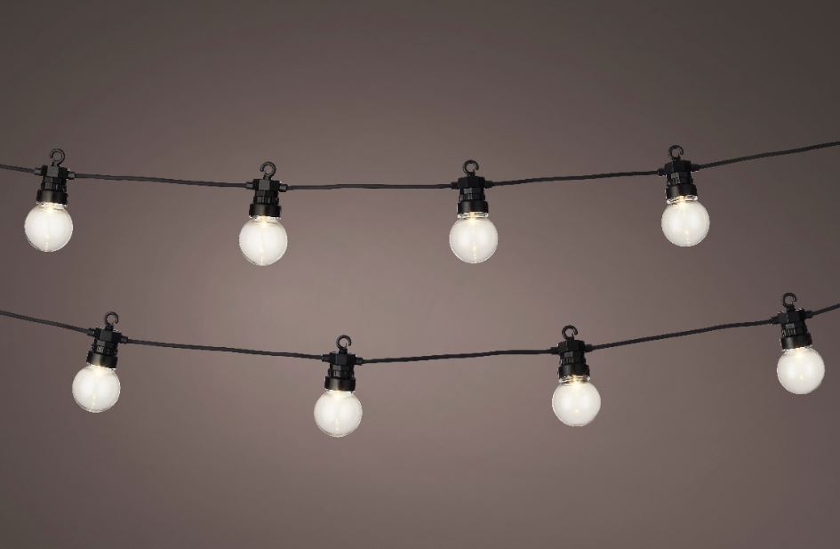 Juego inicial de luces de fiesta blanco cálido de 9.45 m y 20 LED con cable negro