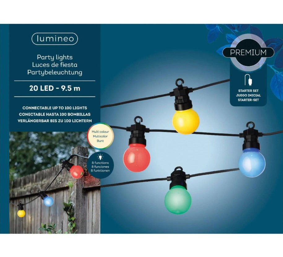 31 FT 20 LED Starter Set Multi Party Lights With Black Wire