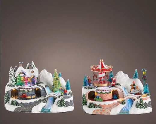6" Lighted Winter Village Assorted Set Of 2