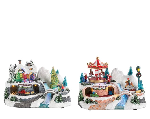 6" Lighted Winter Village Assorted Set Of 2