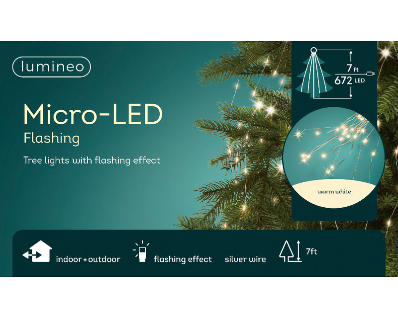 7 pies 672 luces micro tipo racimo LED blanco cálido con cable plateado