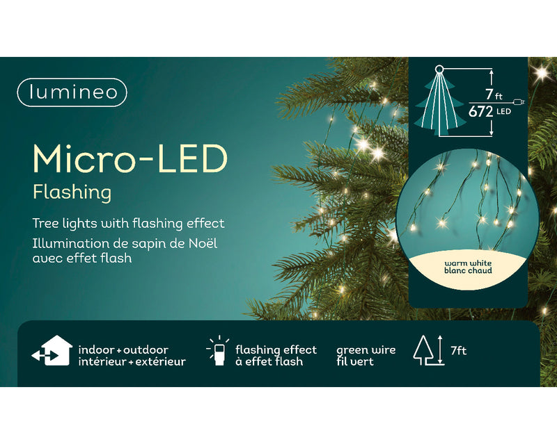 Guirnalda de 7 pies con 672 luces LED micro en racimo de color blanco cálido con cable verde
