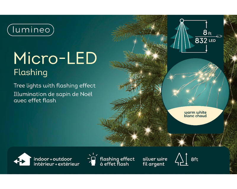 8 PIES 832 LED Luces Intermitentes Micro Racimo de Árbol Blanco Cálido con Alambre Plateado