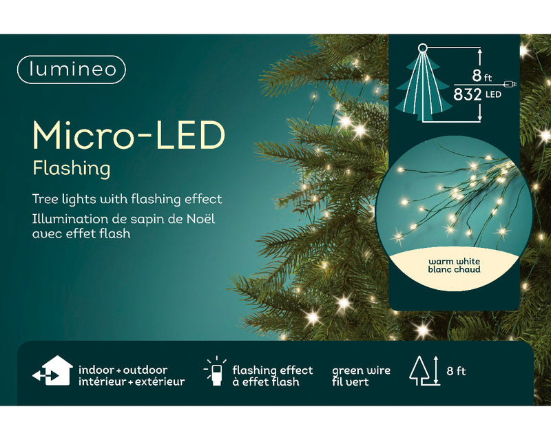 Luces Micro LED Cálidas Blancas en Racimo de 832, Cable Verde, 2,4 m