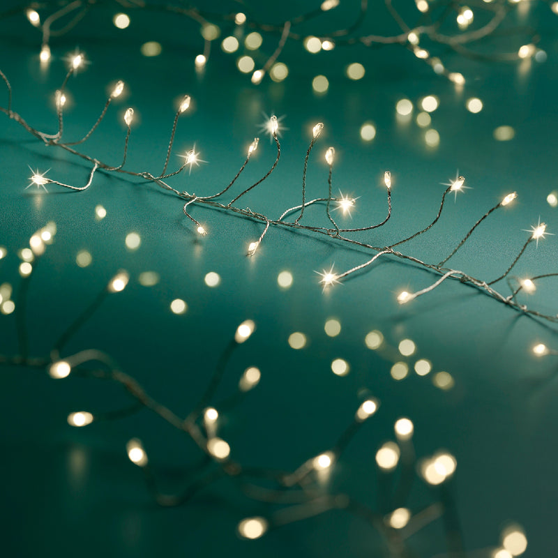 20 FT 480 Micro LED Warm White Compact Lights With Silver Wire