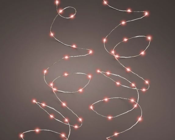 Guirnalda de luces rojas micro LED de 12 m con cable plateado y 8 funciones de destello