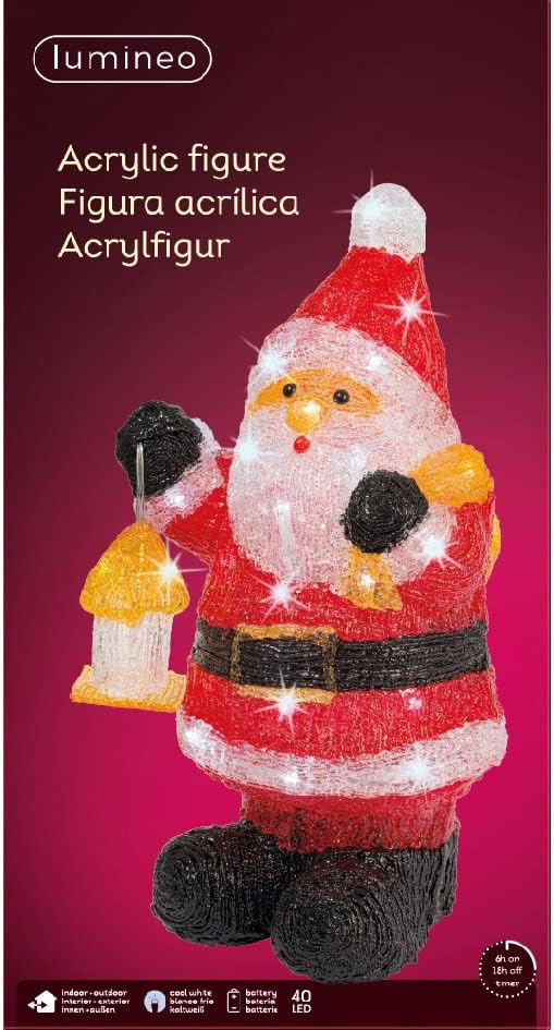 18" 40 LED Cool White Red Santa Battery Operated