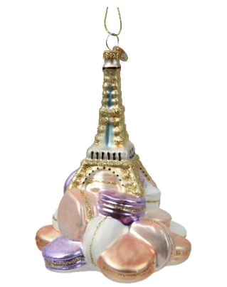 5.3" Eiffel Tower & Macarons Glass Ornament Set Of 2