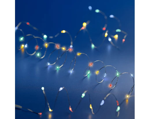 3 FT 20 Micro LED Multi Lights With Silver Wire Battery Operated