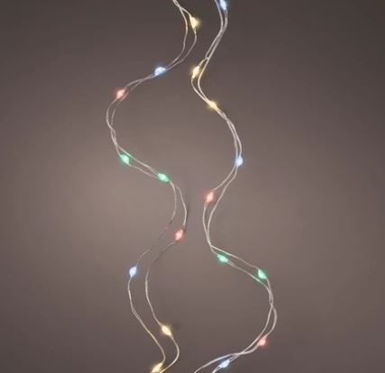 10 FT 60 Micro LED Multi Lights With Silver Wire Battery Operated