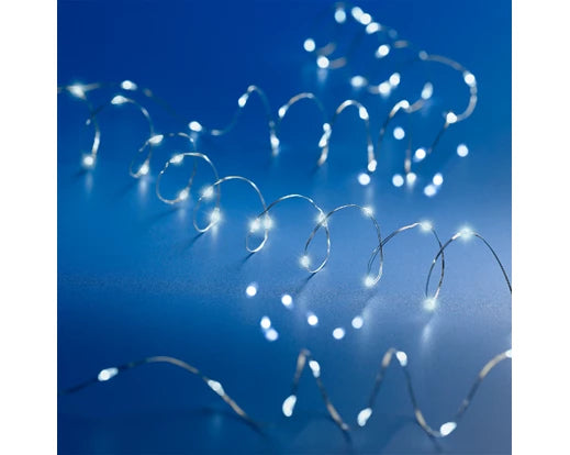 10 FT 60 Micro LED Cool White Lights With Silver Wire Battery Operated