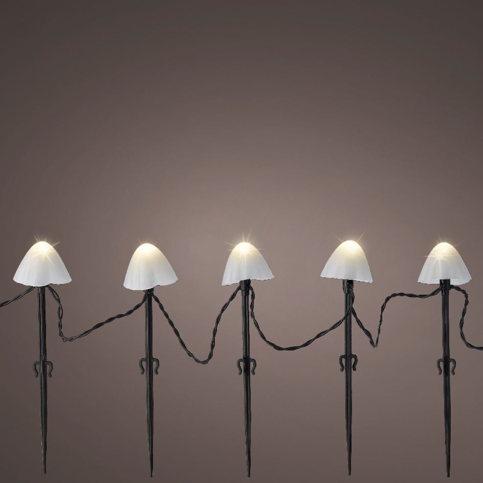 8" 20 LED Warm White Mushroom Stakes With Black Wire