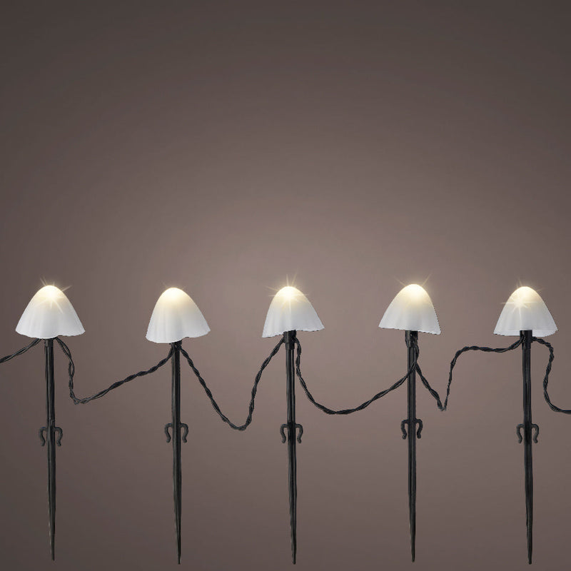 8" 20 LED Warm White Mushroom Stakes With Black Wire