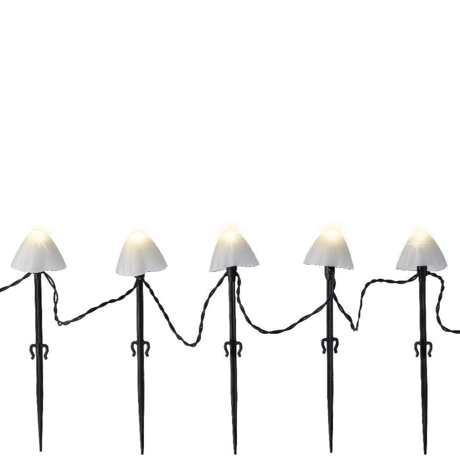 8" 20 LED Warm White Mushroom Stakes With Black Wire