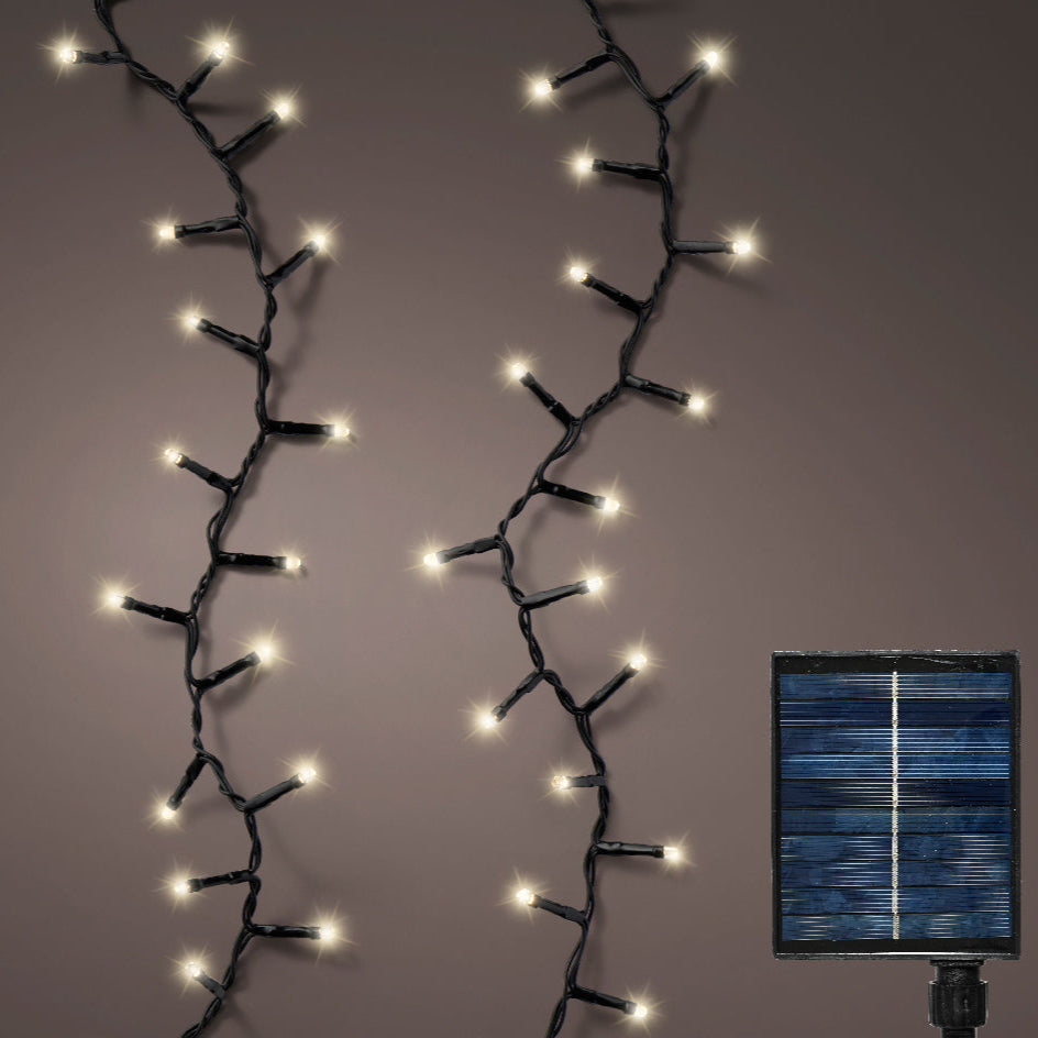 Luces solares compactas de 22,5 metros y 1000 LED blanco cálido con cable negro