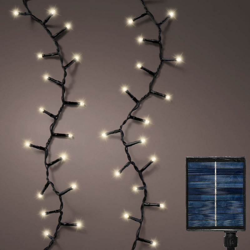 Luces solares compactas de 22,5 metros y 1000 LED blanco cálido con cable negro