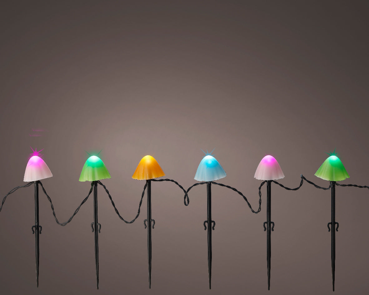 8" 20 LED Multi Mushroom Stakes With Black Wire