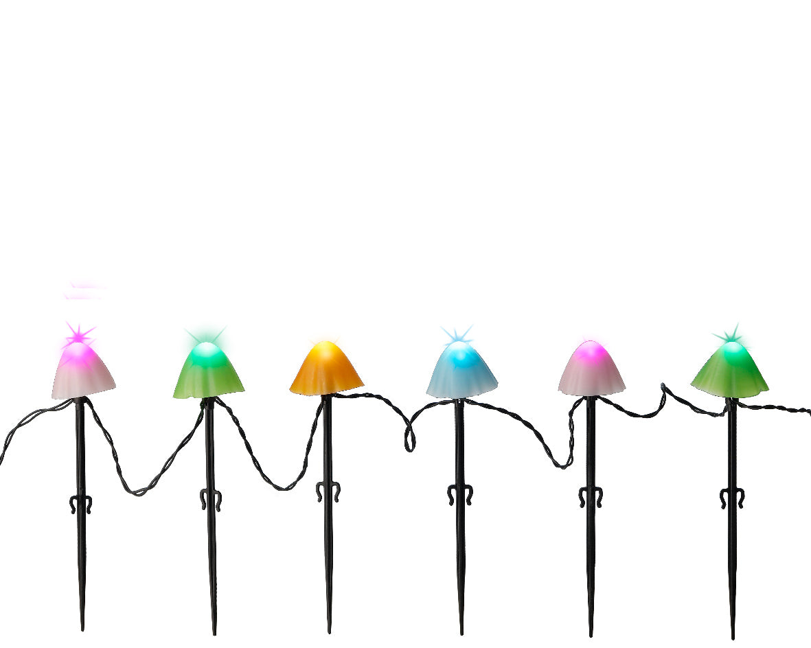 8" 20 LED Multi Mushroom Stakes With Black Wire