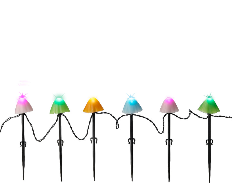8" 20 LED Multi Mushroom Stakes With Black Wire