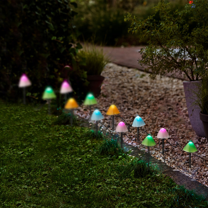 8" 20 LED Multi Mushroom Stakes With Black Wire