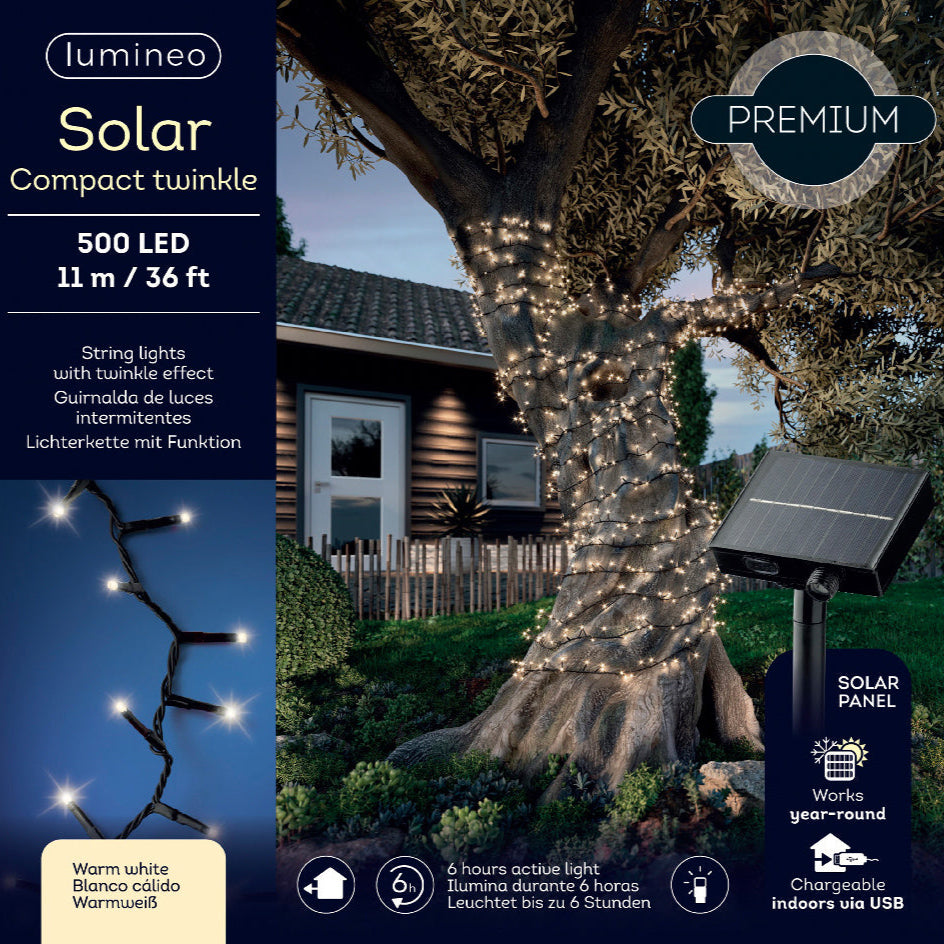 36 FT 500 LED Warm White Solar Compact Lights With Black Wire
