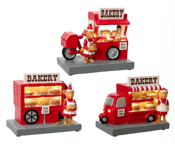 4.5" LED Red Bakery With Mice Assorted Set Of 3