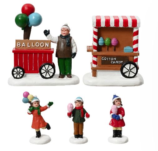 4" Balloon & Cotton Candy Stand With Figurines Set Of 5