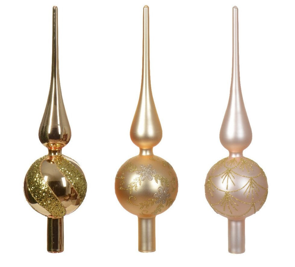 12" Gold Glitter Finial Tree Topper Assorted Set Of 3