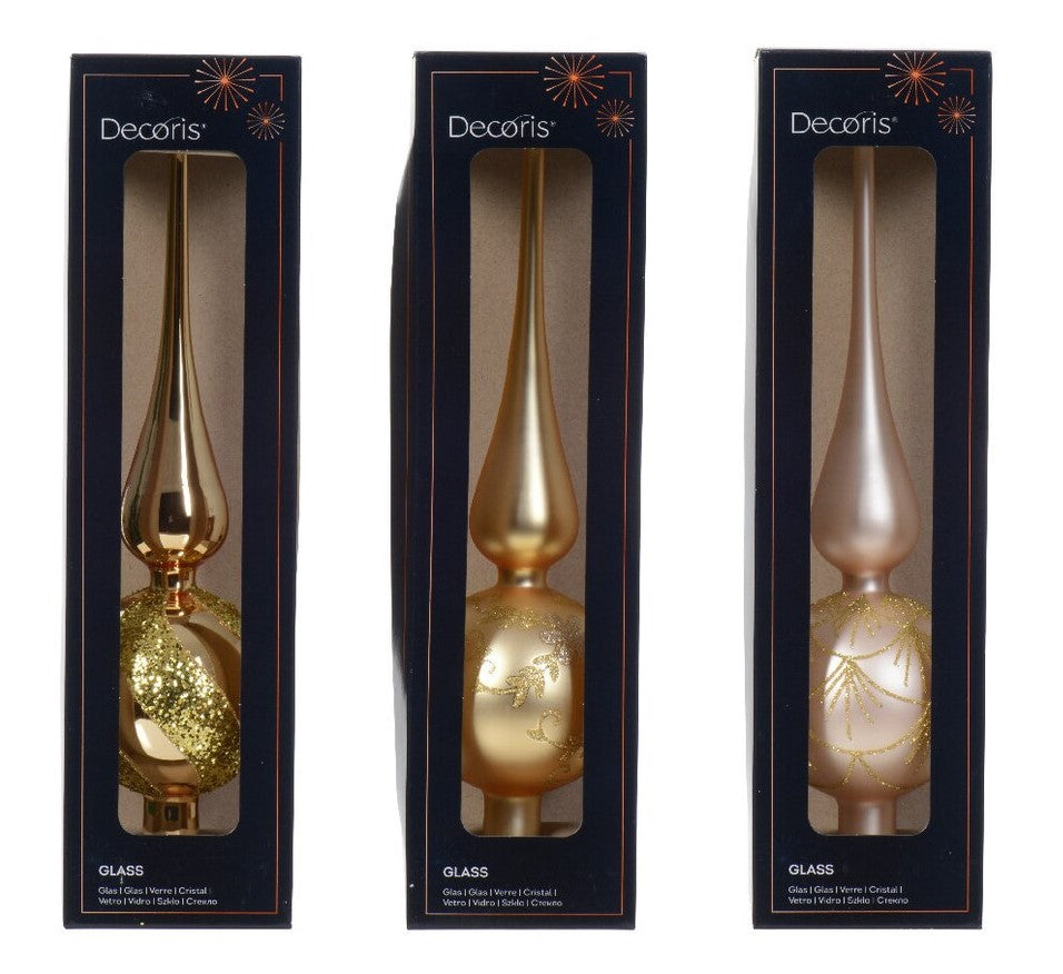 12" Gold Glitter Finial Tree Topper Assorted Set Of 3