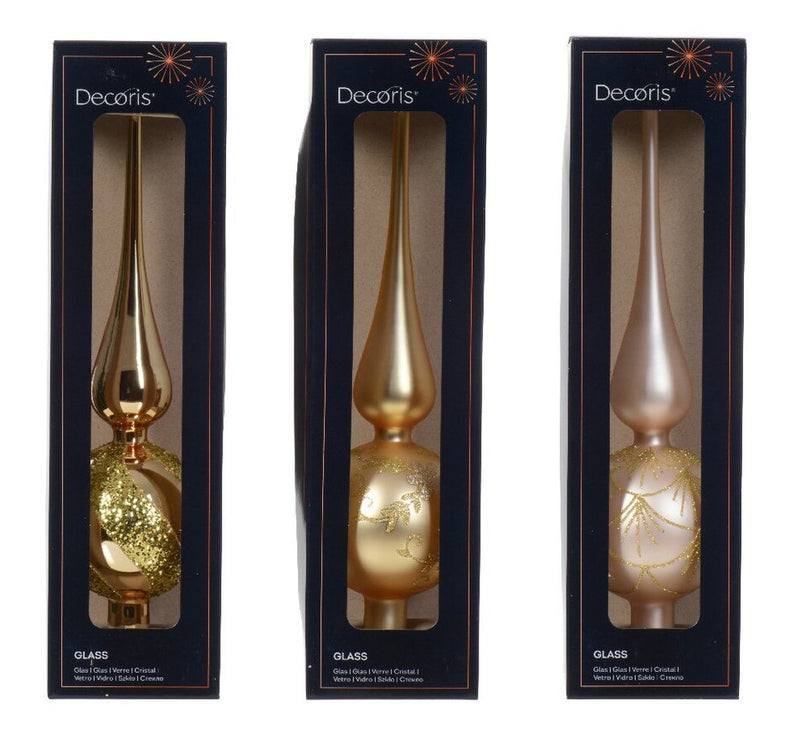 12" Gold Glitter Finial Tree Topper Assorted Set Of 3