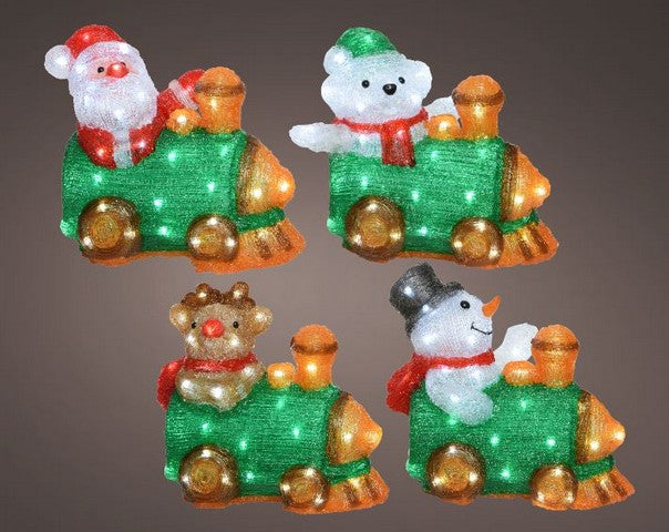 Juego surtido de 4 figuras acrílicas de tren con 50 luces LED blancas frías de 30,5 cm