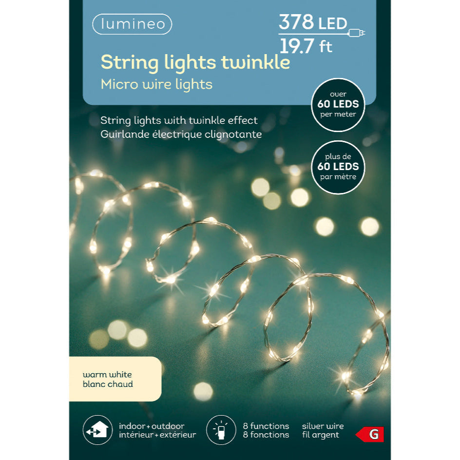 20 FT 378 Micro LED Warm White Twinkle Lights With Silver Wire