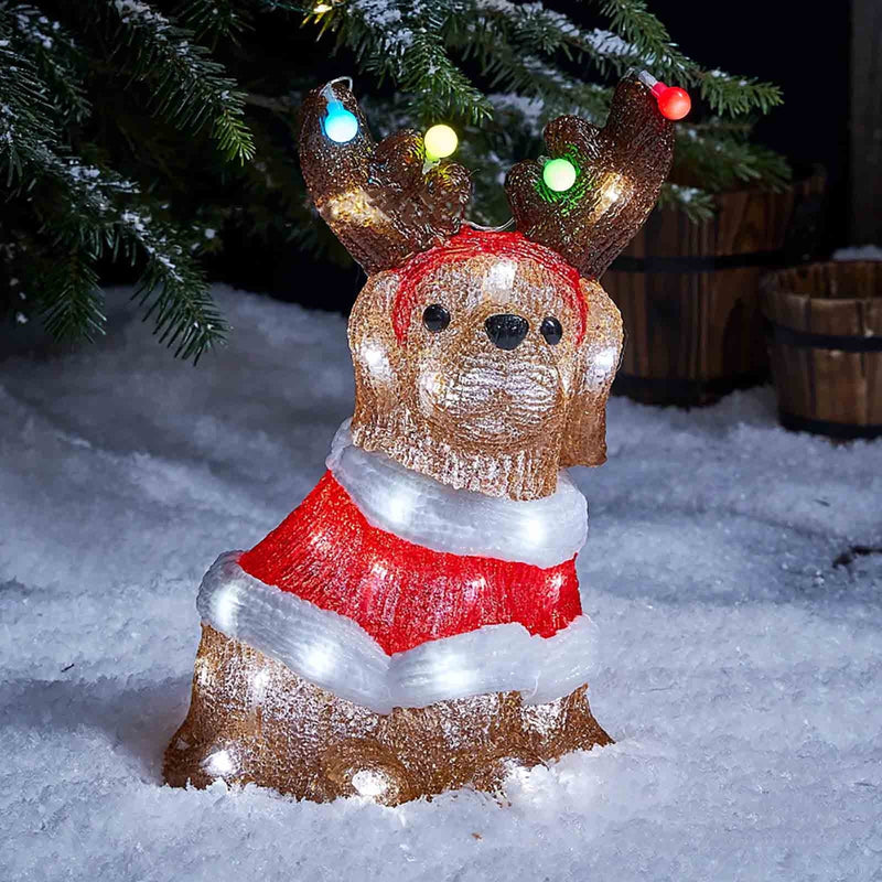 13" 40 LED Cool White Festive Dog With Antlers