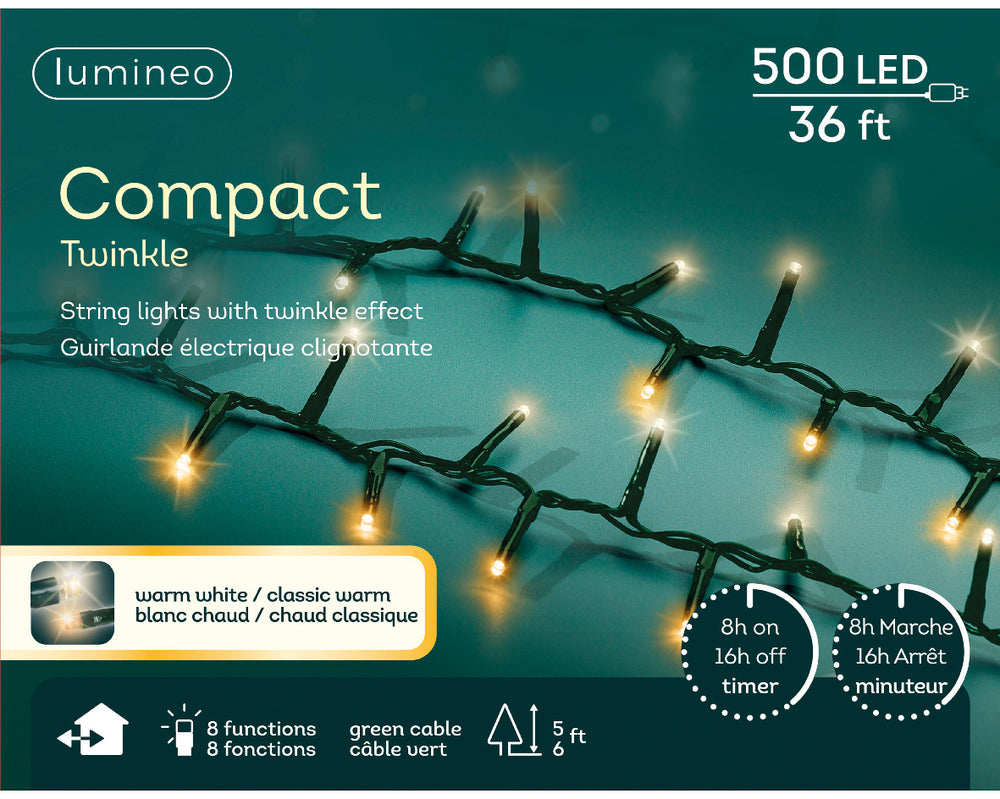 36 FT 500 LED Classic Warm & Warm White Compact Lights With Green Wire