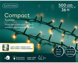 36 FT Compact 500 LED Clásico Cálido y Blanco Cálido Cable Verde 8 Funciones Centelleo