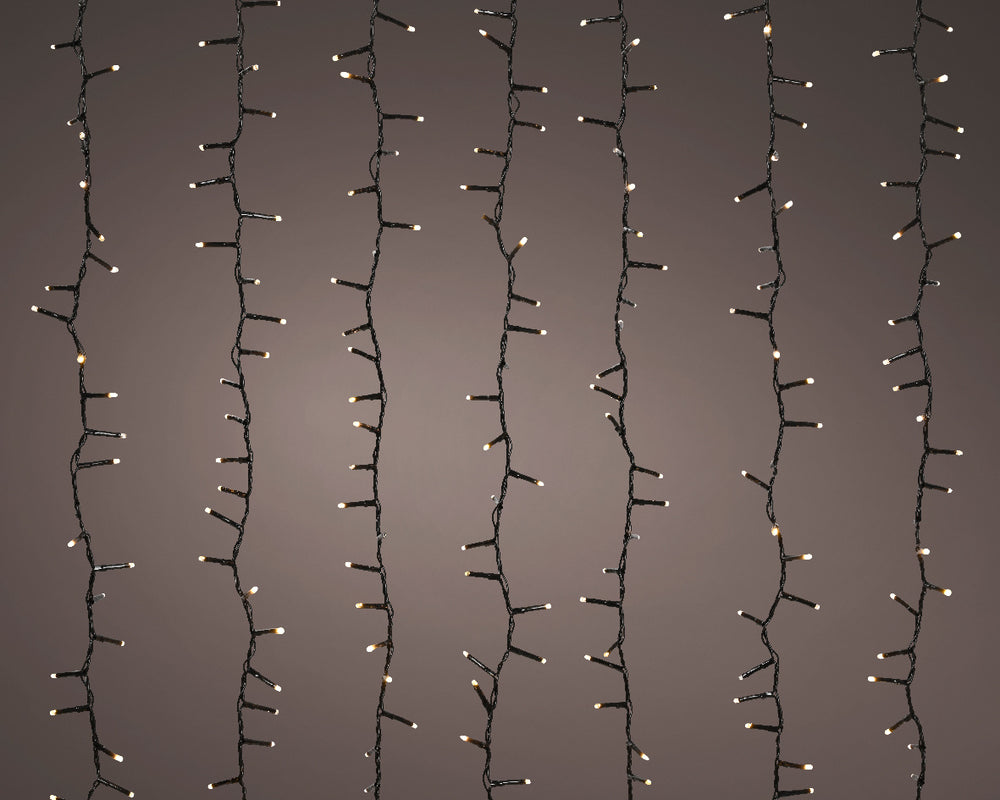 8 FT 1080 LED Cascade Warm White Cluster Lights With Black Wire