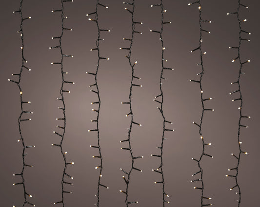 8 FT 1080 LED Cascade Warm White Cluster Lights With Black Wire