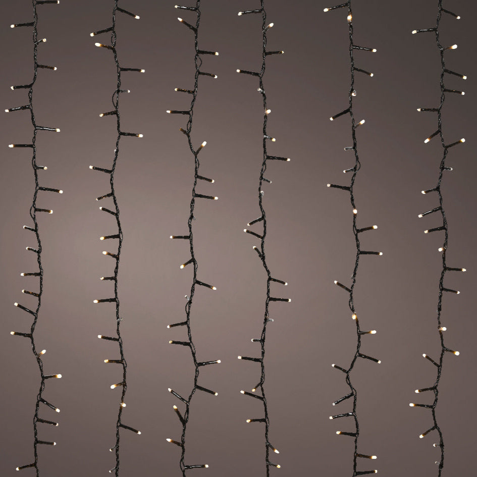 8 FT 1080 LED Cascade Warm White Cluster Lights With Black Wire