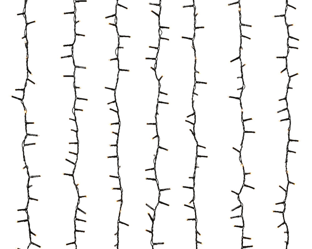 8 FT 1080 LED Cascade Warm White Cluster Lights With Black Wire