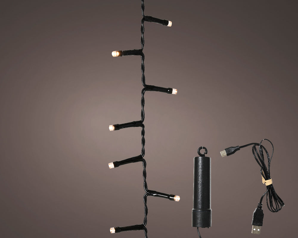 13 FT 160 LED Warm White Compact Lights With Black Wire Battery Operated